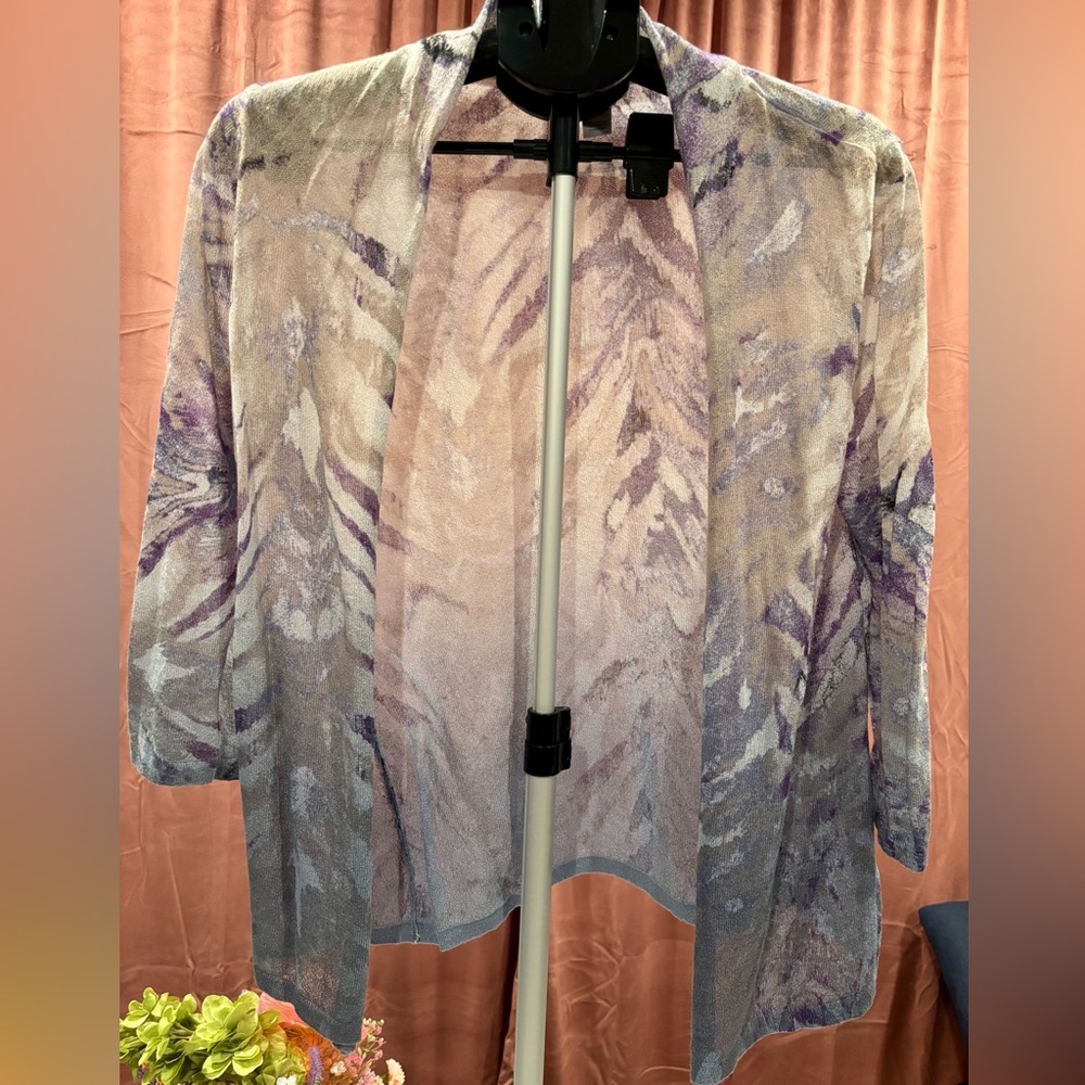 Chico's Purple, Cream and Gray Cardigan
